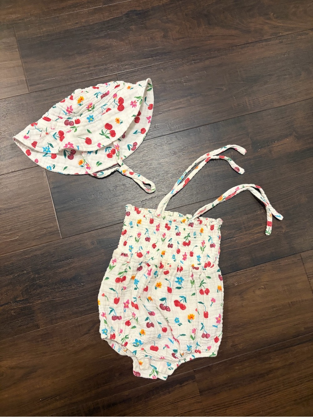 Angel Dear Romper Hat Set 18 24M Cherry Floral Muslin Smocked Cute